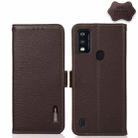 For ZTE Blade A51 KHAZNEH Side-Magnetic Litchi Genuine Leather RFID Phone Case(Brown) - 1