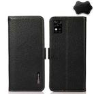 For ZTE Blade A31 KHAZNEH Side-Magnetic Litchi Genuine Leather RFID Phone Case(Black) - 1