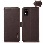 For ZTE Blade A31 KHAZNEH Side-Magnetic Litchi Genuine Leather RFID Phone Case(Brown) - 1