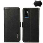 For ZTE Blade A71 KHAZNEH Side-Magnetic Litchi Genuine Leather RFID Phone Case(Black) - 1