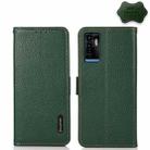 For ZTE Blade A71 KHAZNEH Side-Magnetic Litchi Genuine Leather RFID Phone Case(Green) - 1