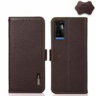 For ZTE Blade A71 KHAZNEH Side-Magnetic Litchi Genuine Leather RFID Phone Case(Brown) - 1