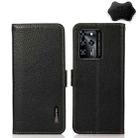 For ZTE Blade V30 KHAZNEH Side-Magnetic Litchi Genuine Leather RFID Phone Case(Black) - 1