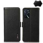 For OPPO A16 KHAZNEH Side-Magnetic Litchi Genuine Leather RFID Phone Case(Black) - 1