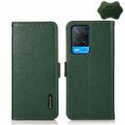 For OPPO A54 4G KHAZNEH Side-Magnetic Litchi Genuine Leather RFID Case(Green) - 1