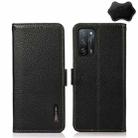 For OPPO A55 5G KHAZNEH Side-Magnetic Litchi Genuine Leather RFID Case(Black) - 1