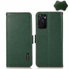 For OPPO A55s 5G JP Version KHAZNEH Side-Magnetic Litchi Genuine Leather RFID Case(Green) - 1