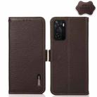 For OPPO A55s 5G JP Version KHAZNEH Side-Magnetic Litchi Genuine Leather RFID Case(Brown) - 1