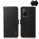 For OPPO F19 Pro KHAZNEH Side-Magnetic Litchi Genuine Leather RFID Case(Black) - 1