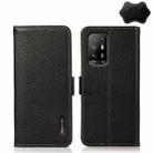 For OPPO F19 Pro+ 5G / Reno5 Z / A94 5G KHAZNEH Side-Magnetic Litchi Genuine Leather RFID Case(Black) - 1