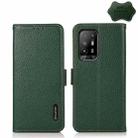 For OPPO F19 Pro+ 5G / Reno5 Z / A94 5G KHAZNEH Side-Magnetic Litchi Genuine Leather RFID Case(Green) - 1
