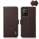 For OPPO F19 Pro+ 5G / Reno5 Z / A94 5G KHAZNEH Side-Magnetic Litchi Genuine Leather RFID Case(Brown) - 1