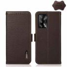 For OPPO F19 KHAZNEH Side-Magnetic Litchi Genuine Leather RFID Case(Brown) - 1