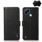 For OPPO Realme C21 KHAZNEH Side-Magnetic Litchi Genuine Leather RFID Case(Black) - 1