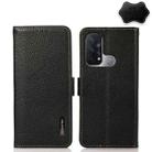 For OPPO Reno5 A JP Version KHAZNEH Side-Magnetic Litchi Genuine Leather RFID Case(Black) - 1