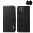 For OPPO Reno6 5G KHAZNEH Side-Magnetic Litchi Genuine Leather RFID Case(Black) - 1