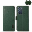 For OPPO Reno6 5G KHAZNEH Side-Magnetic Litchi Genuine Leather RFID Case(Green) - 1