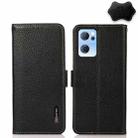 For OPPO Reno7 5G KHAZNEH Side-Magnetic Litchi Genuine Leather RFID Case(Black) - 1