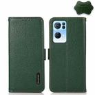 For OPPO Reno7 Pro 5G KHAZNEH Side-Magnetic Litchi Genuine Leather RFID Case(Green) - 1
