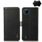 For OPPO Realme C20 KHAZNEH Side-Magnetic Litchi Genuine Leather RFID Case(Black) - 1