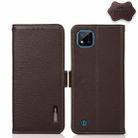 For OPPO Realme C20 KHAZNEH Side-Magnetic Litchi Genuine Leather RFID Case(Brown) - 1