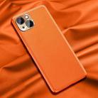For iPhone 13 mini Plain Skin Leather Case (Orange) - 1