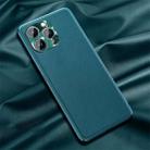 For iPhone 13 Pro Plain Skin Leather Case (Cyan) - 1