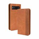 For Google Pixel 6a Magnetic Buckle Retro Texture Leather Case(Brown) - 1