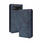 For Google Pixel 6a Magnetic Buckle Retro Texture Leather Case(Blue) - 1