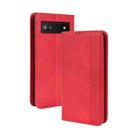 For Google Pixel 6a Magnetic Buckle Retro Texture Leather Case(Red) - 1