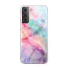 For Samsung Galaxy S22+ 5G Marble Pattern Soft TPU Phone Case(Pink Green) - 1