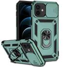 For iPhone 12 / 12 Pro Sliding Camshield Holder Phone Case(Dark Green) - 1