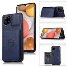 For Samsung Galaxy A12 5G Calf Texture Magnetic Card Bag PU Phone Case(Blue) - 1