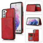 For Samsung Galaxy S21 5G Calf Texture Magnetic Card Bag PU Phone Case(Red) - 1