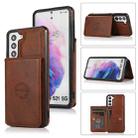 For Samsung Galaxy S21 5G Calf Texture Magnetic Card Bag PU Phone Case(Coffee) - 1