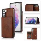 For Samsung Galaxy S21 FE 5G Calf Texture Magnetic Card Bag PU Phone Case(Coffee) - 1