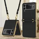 For Samsung Galaxy Z Flip3 5G GKK Plating + Leather Phone Case with Strap(Black) - 1