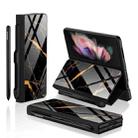 For Samsung Galaxy Z Fold3 5G GKK Flip Tempered Glass Phone Case with Pen Slot(Gold Line Black) - 1