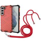 For Samsung Galaxy S22 5G Lanyard Honeycomb PC + TPU Case(Red) - 1