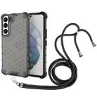 For Samsung Galaxy S22 5G Lanyard Honeycomb PC + TPU Case(Black) - 1