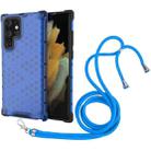 For Samsung Galaxy S22 Ultra 5G Lanyard Honeycomb PC + TPU Case(Blue) - 1