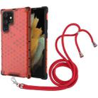 For Samsung Galaxy S22 Ultra 5G Lanyard Honeycomb PC + TPU Case(Red) - 1