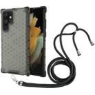 For Samsung Galaxy S22 Ultra 5G Lanyard Honeycomb PC + TPU Case(Black) - 1