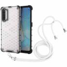 For OPPO Reno3 Lanyard Honeycomb PC + TPU Case(White) - 1