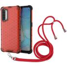 For OPPO Reno3 Lanyard Honeycomb PC + TPU Case(Red) - 1