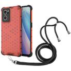 For OPPO Reno7 5G Lanyard Honeycomb PC + TPU Case(Red) - 1