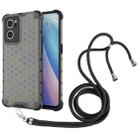 For OPPO Reno7 5G Lanyard Honeycomb PC + TPU Case(Black) - 1