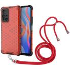 For Xiaomi Redmi Note 11 5G / Note 11T 5G / Poco M4 Pro 5G Lanyard Honeycomb PC + TPU Case(Red) - 1
