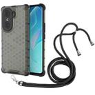 For Honor 60 Pro Lanyard Honeycomb PC + TPU Case(Black) - 1