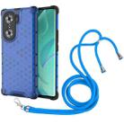 For Honor 60 Lanyard Honeycomb PC + TPU Case(Blue) - 1